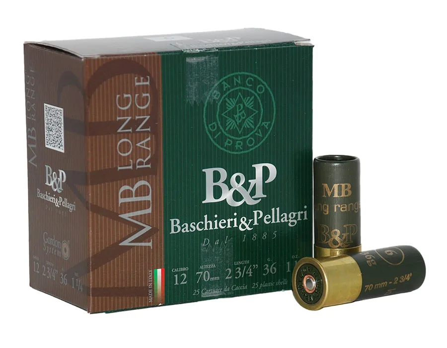 Cartuchos de caza Baschieri & Pellagri MB Long Range - Calibre 12 - 36 gr