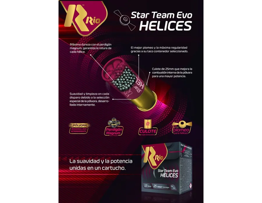 Cartuchos de tiro Rio Star Team Evo Helices - 32 gramos